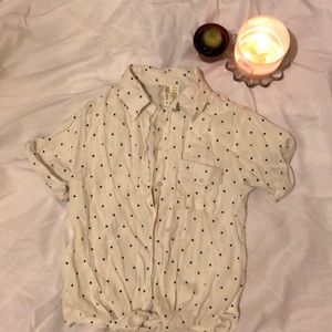Light Cream and Black Polka Dot Button Up Shirt